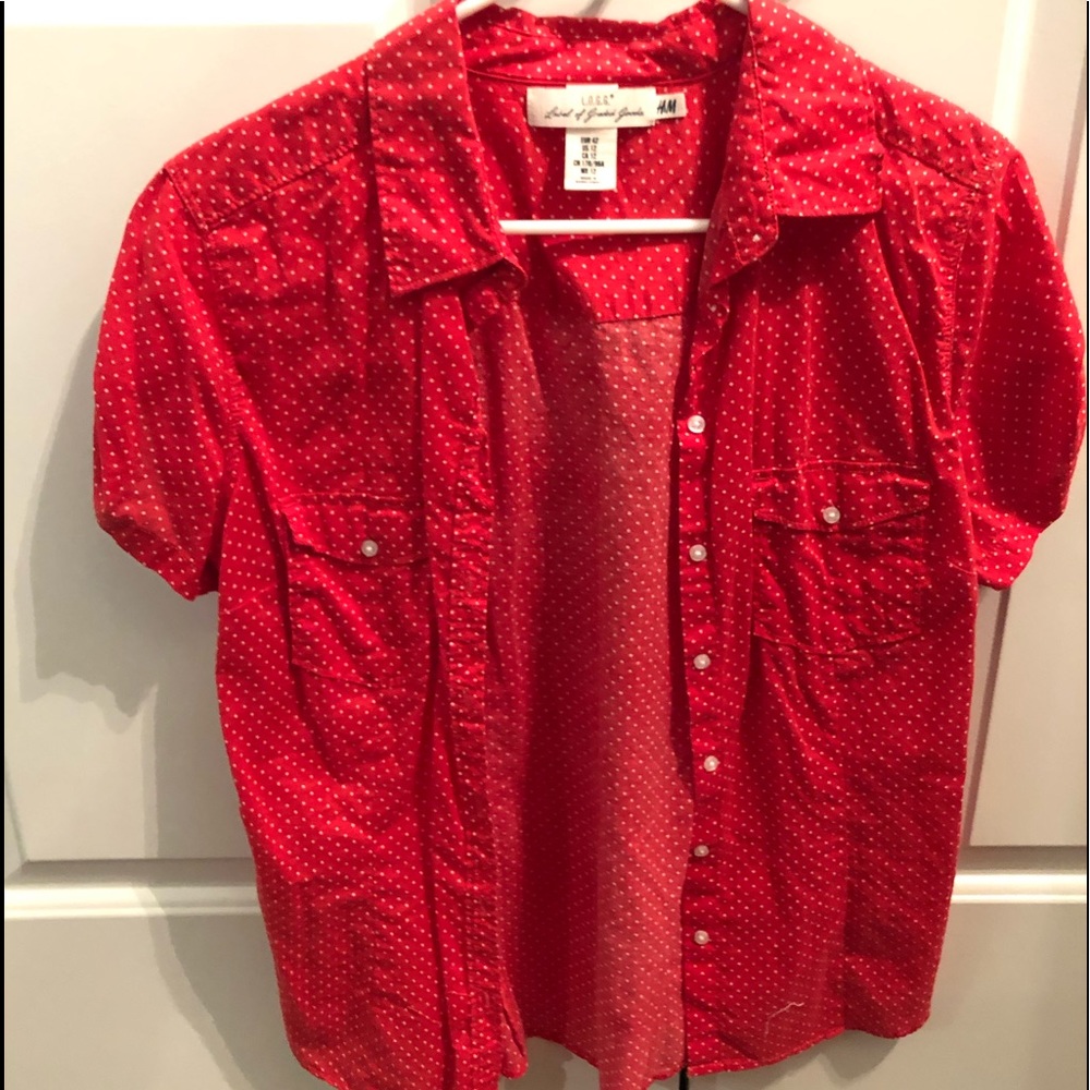 H&M Size 12 Red Polka Dot Button Up Top